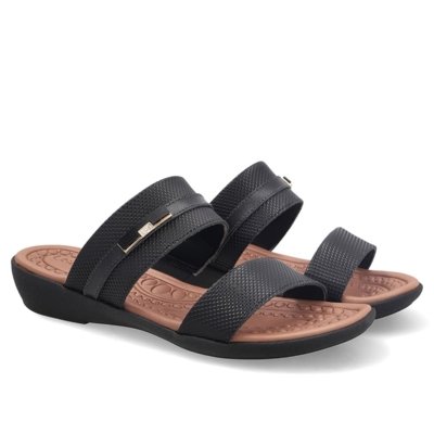 Tamanco Rasteiro Em Couro Mini Escama Preto