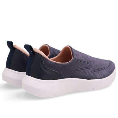 Tênis Azul Slip On Em Tecido e Couro
