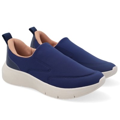 Tênis Azul Slip On Em Tecido e Couro