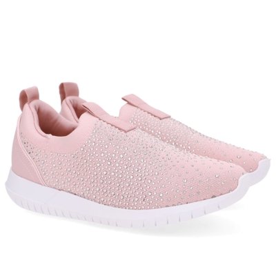 Tênis Slip On Tricot Rosa Strass