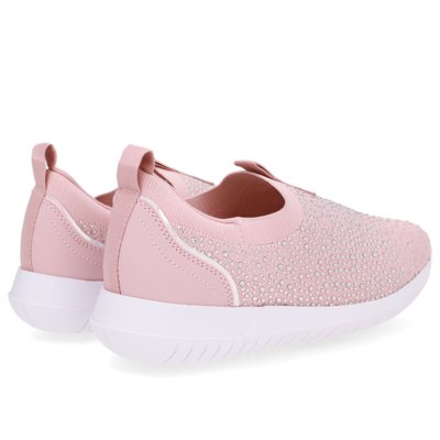 Tênis Slip On Tricot Rosa Strass