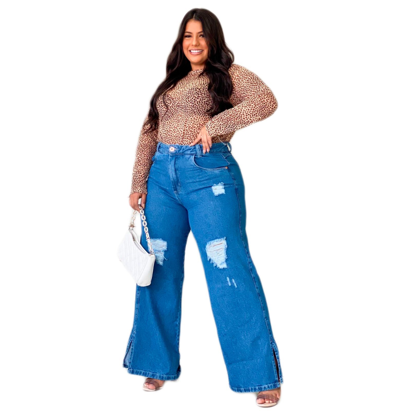 Kit 2 Calça Jeans Plus Size Wide Leg Pantalona Cintura Alta Azul Compre Agora Dafiti Brasil