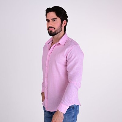 Camisa VersatiOld Linho Custom Fit Rosa Claro