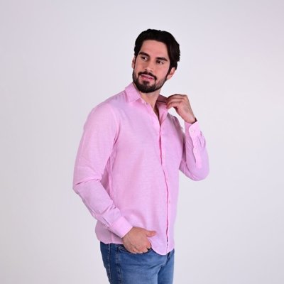 Camisa VersatiOld Linho Custom Fit Rosa Claro