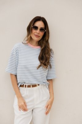 T-Shirt Listrada Lucy - Azul e Rosa
