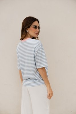 T-Shirt Listrada Lucy - Azul e Rosa