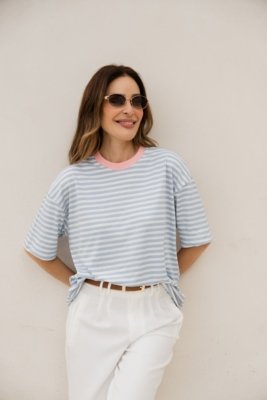 T-Shirt Listrada Lucy - Azul e Rosa