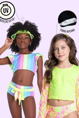 Kit Sortido 6 Peças de Roupas Infantis Menina Moda Praia- 3 Tops + 3 Calcinhas