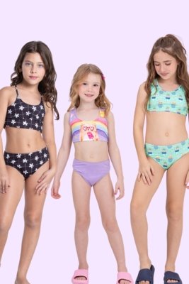 Kit Sortido 6 Peças de Roupas Infantis Menina Moda Praia- 3 Tops + 3 Calcinhas