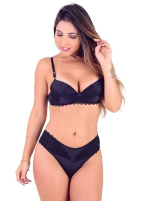 Conjunto VIP Lingerie Microfibra Com Renda Sobreposta Preto Menor preço em Conjunto VIP Lingerie Microfibra Com Renda Sobreposta Preto