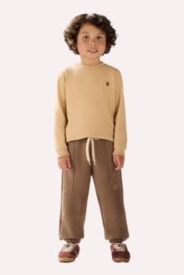Calça Marrom em Moletom com Nervuras e Recortes