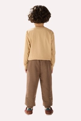 Calça Marrom em Moletom com Nervuras e Recortes