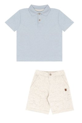 Conjunto Infantil Polo Bordada e Bermuda com Linho