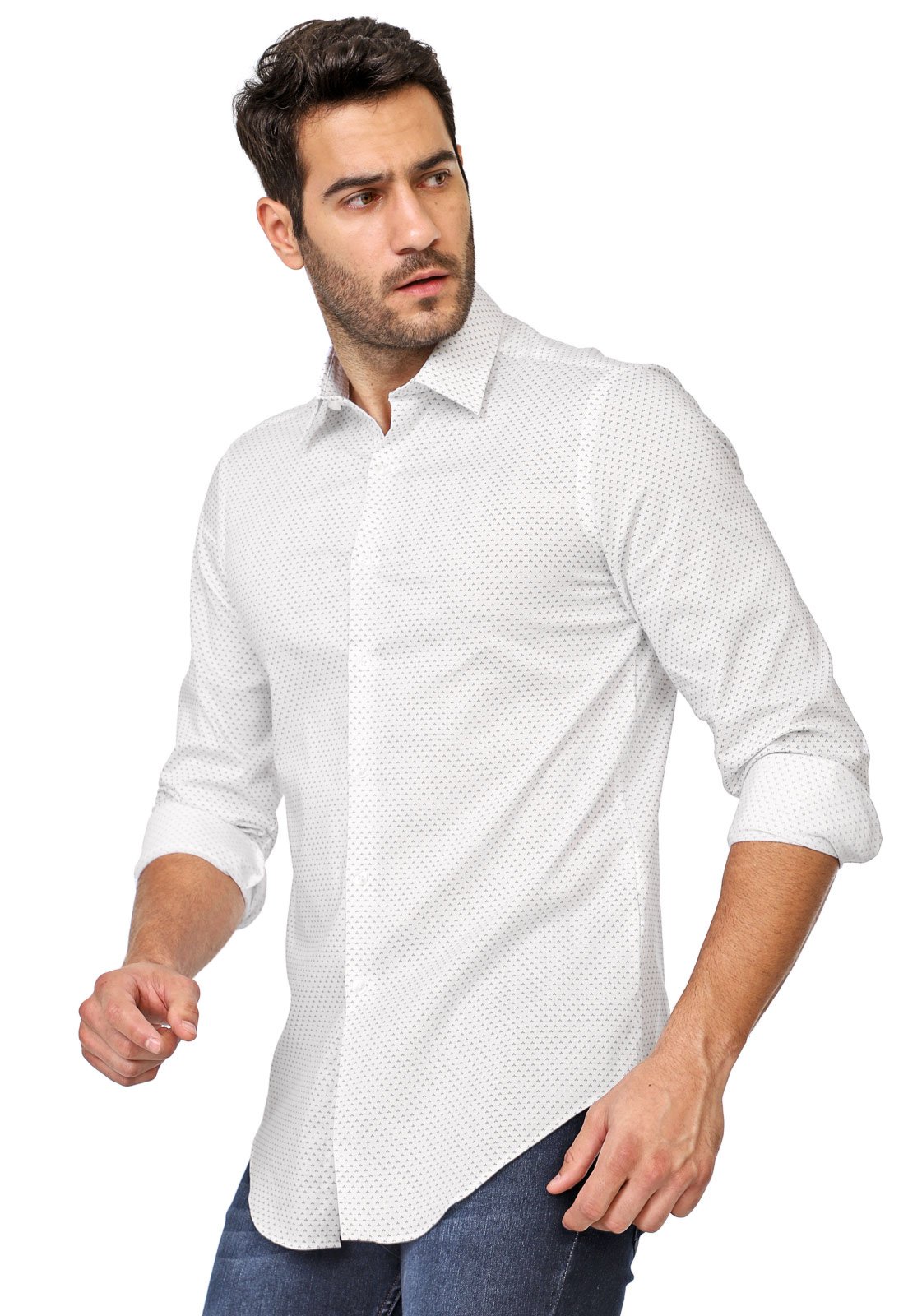 Camisa Van Heusen Slim Estampada Branca - Compre Agora