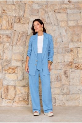Blazer Vanibele Linho Azul