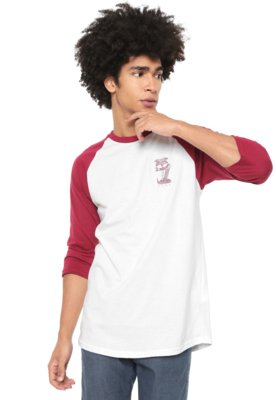 Camiseta Vans Mn Palm Desert Raglan Branca/Vinho Menor preço em Camiseta Vans Mn Palm Desert Raglan Branca/Vinho