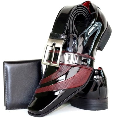 Sapato Social Kit 3Pçs Venetto Envernizado Preto/Vermelho Menor preço em Sapato Social Kit 3Pçs Venetto Envernizado Preto/Vermelho