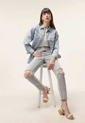 Calça Jeans Vero Moda Slim Destroyed Azul