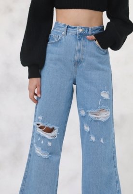 Calça Jeans Vero Moda Wide Leg Destroyed Azul