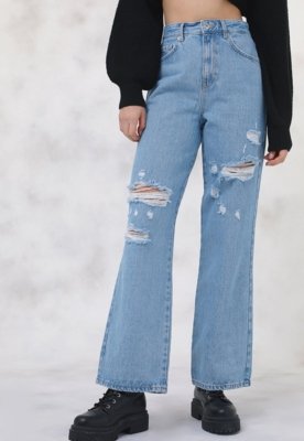Calça Jeans Vero Moda Wide Leg Destroyed Azul