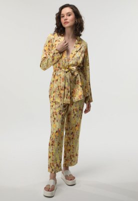 Calça Vero Moda Chino Floral Bege