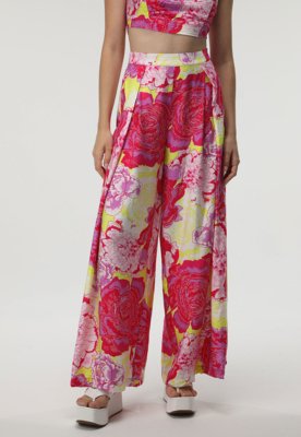Calça Vero Moda Pantalona Floral Rosa