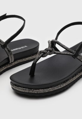 Rasteira Flat Via Marte Hotfix Preta