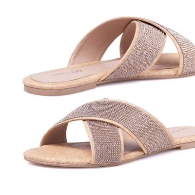 Rasteirinha Feminina Via Miss Strass Bege