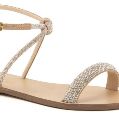 Sandália Rasteira Feminina Tiras Transpassada Strass Off-white
