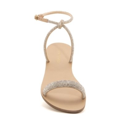Sandália Rasteira Feminina Tiras Transpassada Strass Off-white