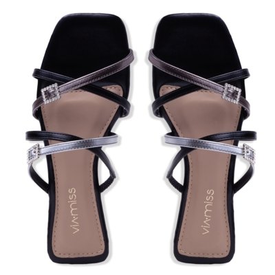 Sandália Rasteira Via Miss Fivela Strass Preto