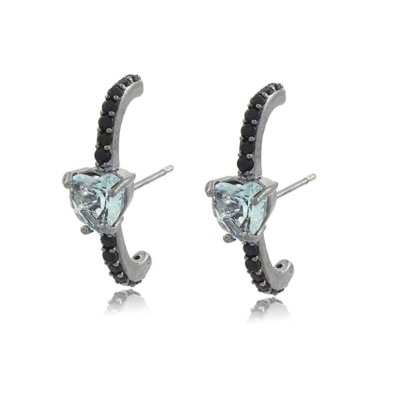 Menor preço em Brinco Viva Jolie Ear Hook Coração Aquamarine Fusion Ródio Negro