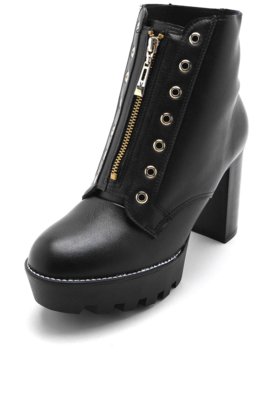 Bota Coturno Vizzano Lisa Preta Menor preço em Bota Coturno Vizzano Lisa Preta