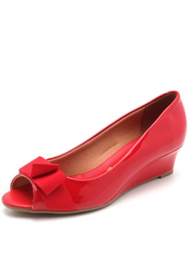 Peep Toe Vizzano Verniz Vermelho Menor preço em Peep Toe Vizzano Verniz Vermelho