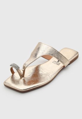 Rasteira Feminina Vizzano Metalizada Strass Dourada