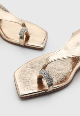 Rasteira Feminina Vizzano Metalizada Strass Dourada