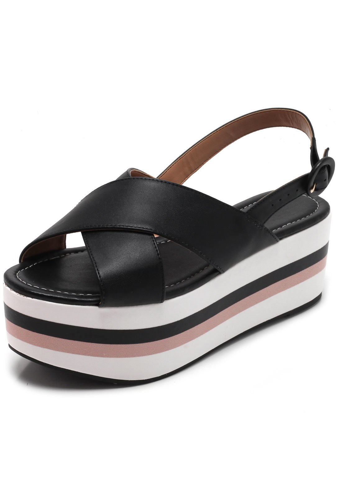 sandália flatform vizzano listras branca