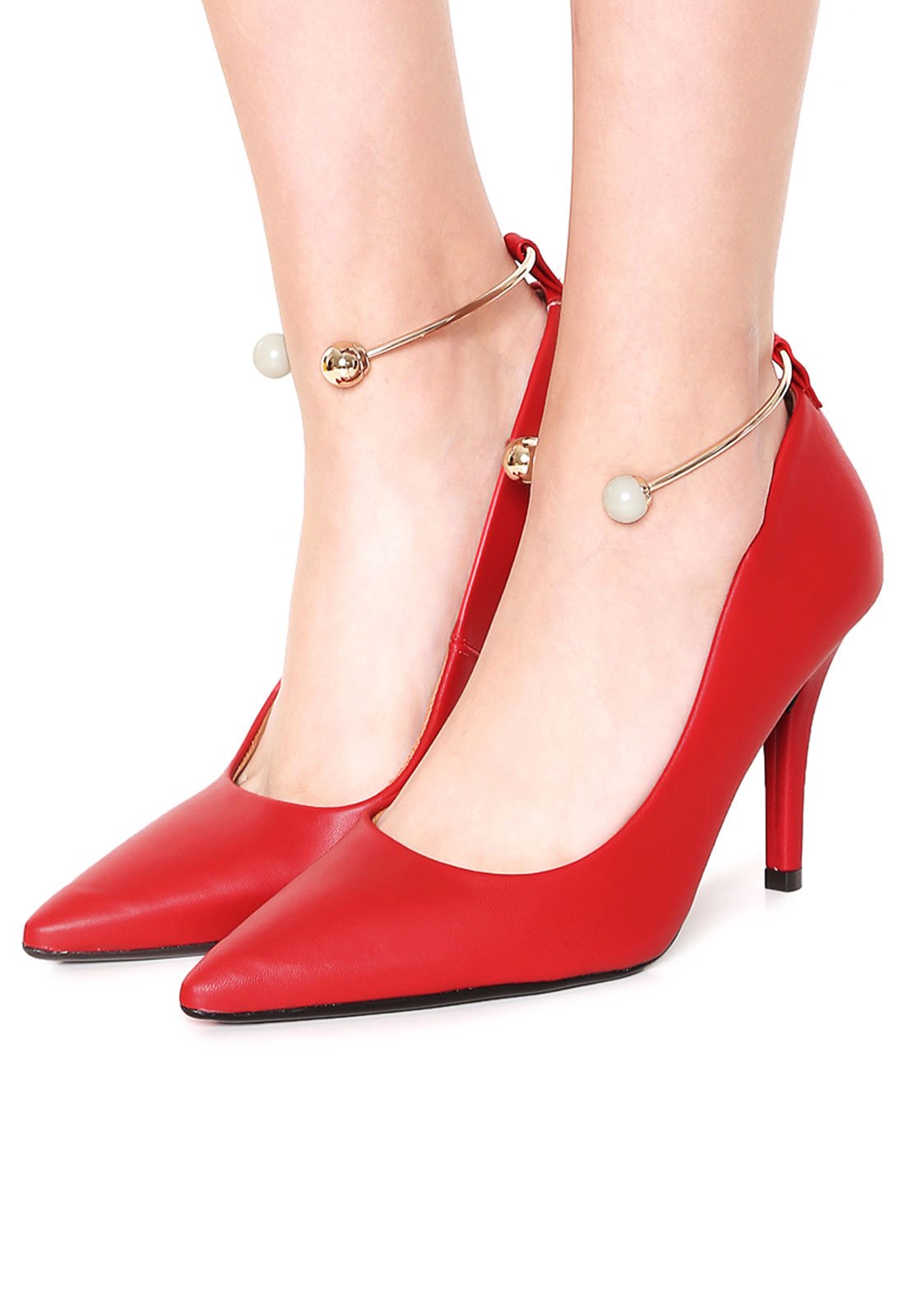 scarpin vermelho com tornozeleira