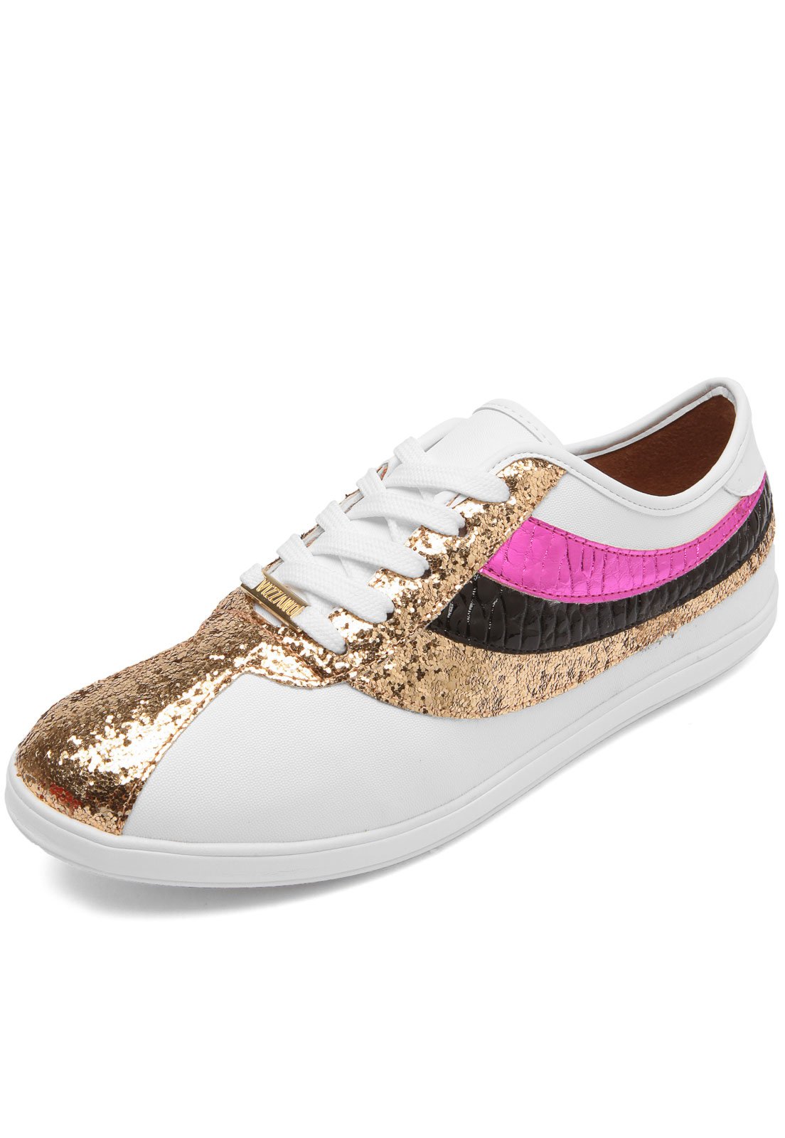 tenis vizzano branco com listra dourada