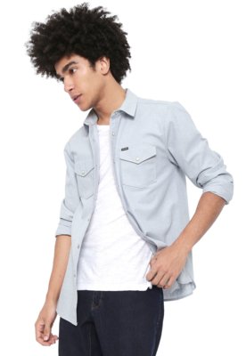 Camisa Volcom Reta Haynes Azul Menor preço em Camisa Volcom Reta Haynes Azul