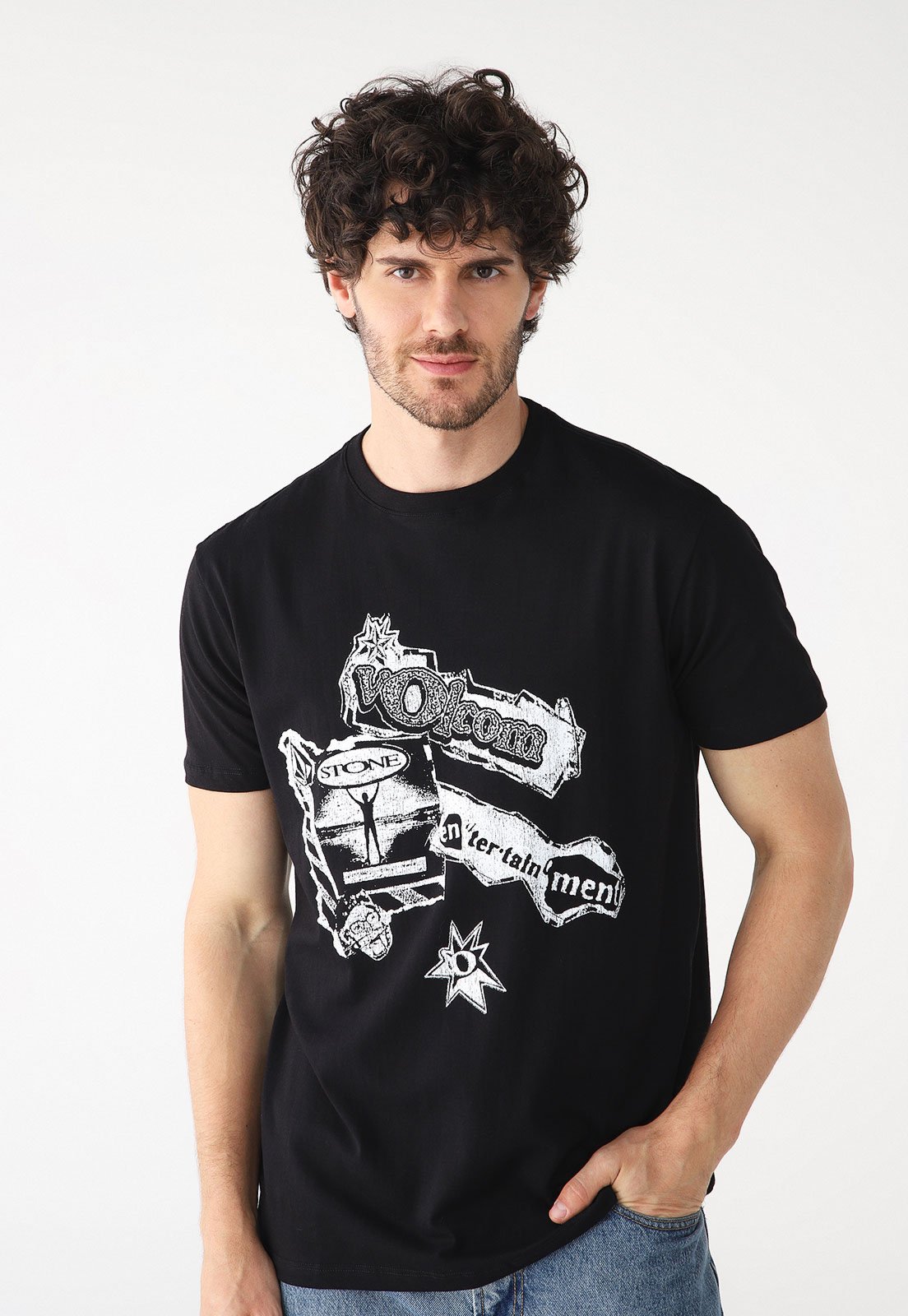Camiseta Volcom Reta Estampada Preta