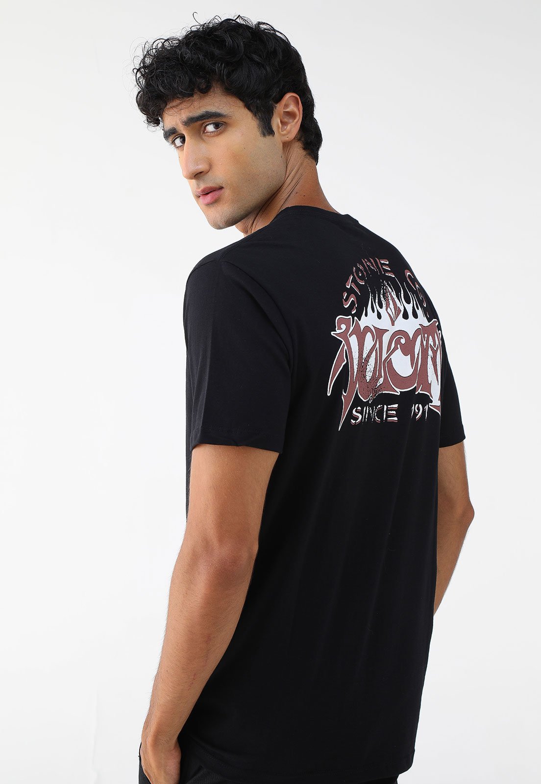 Camiseta Volcom Reta Estampada Preta