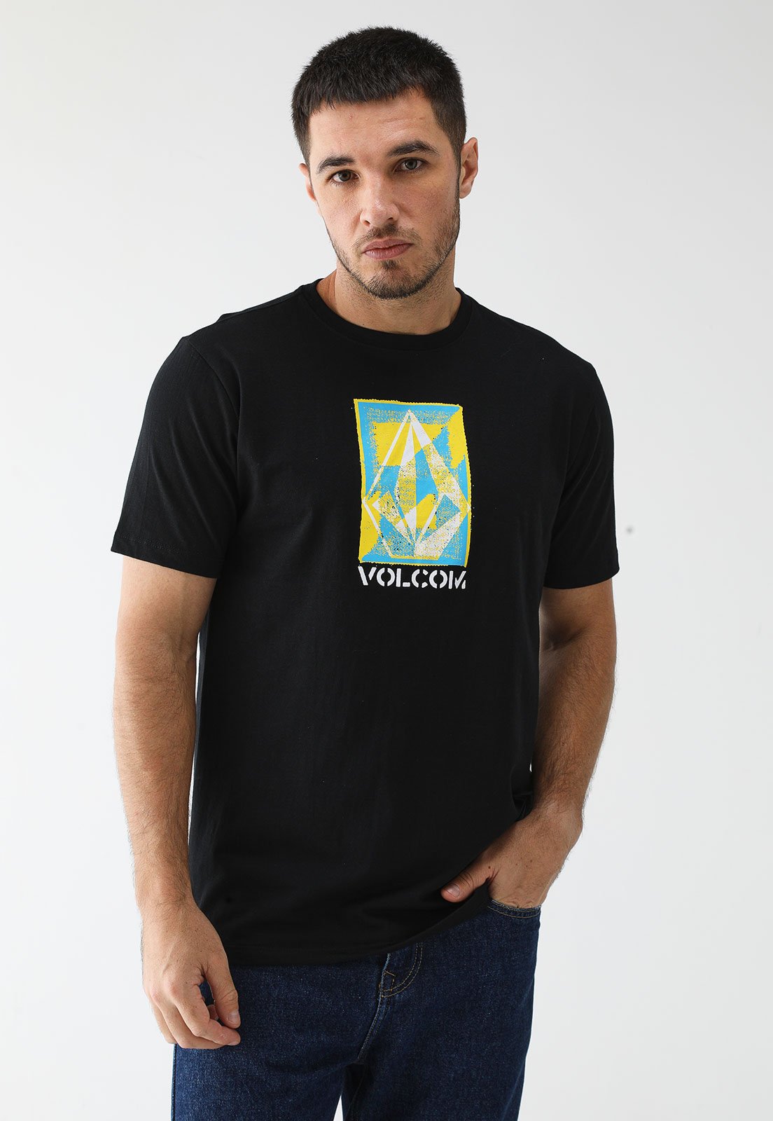 Camiseta Volcom Reta Estampada Preta