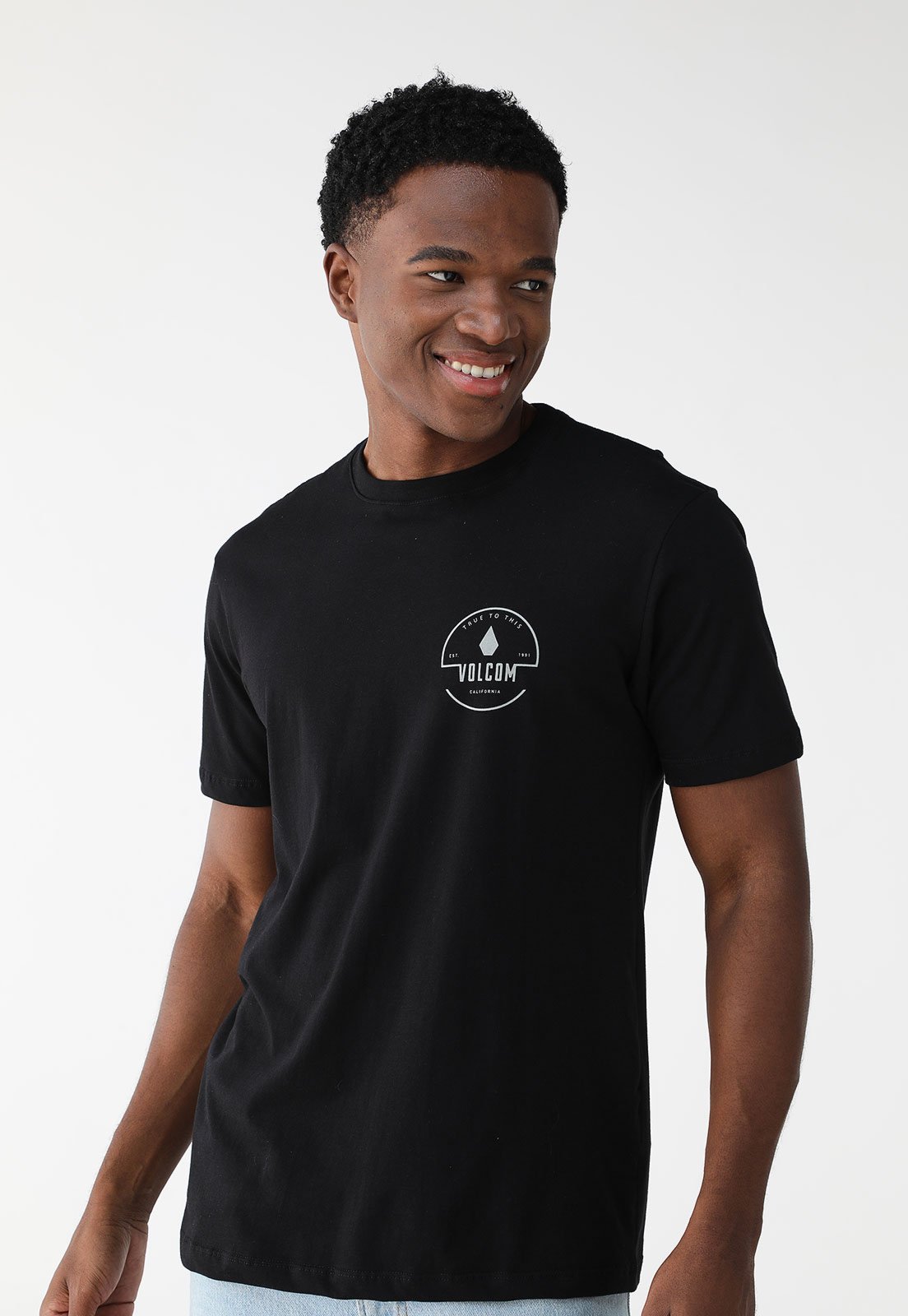 Camiseta Volcom Reta Estampada Preta