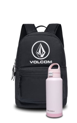 Kit Mochila Escolar Reforçada Garrafa Rosa Aço Inox 1L Volcom