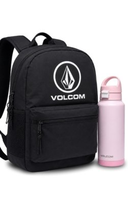 Kit Mochila Escolar Reforçada Garrafa Rosa Aço Inox 1L Volcom