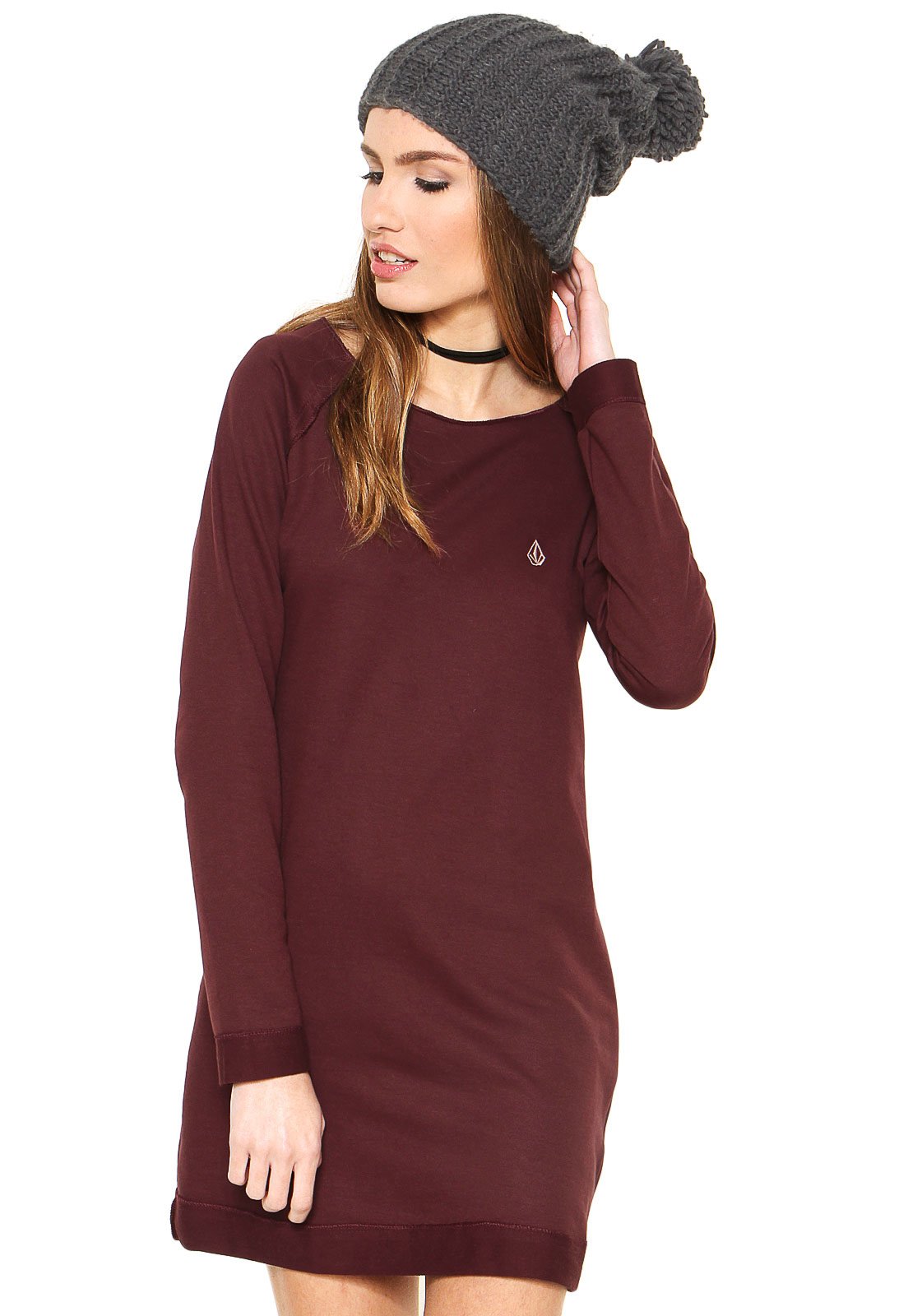 vestido volcom manga longa