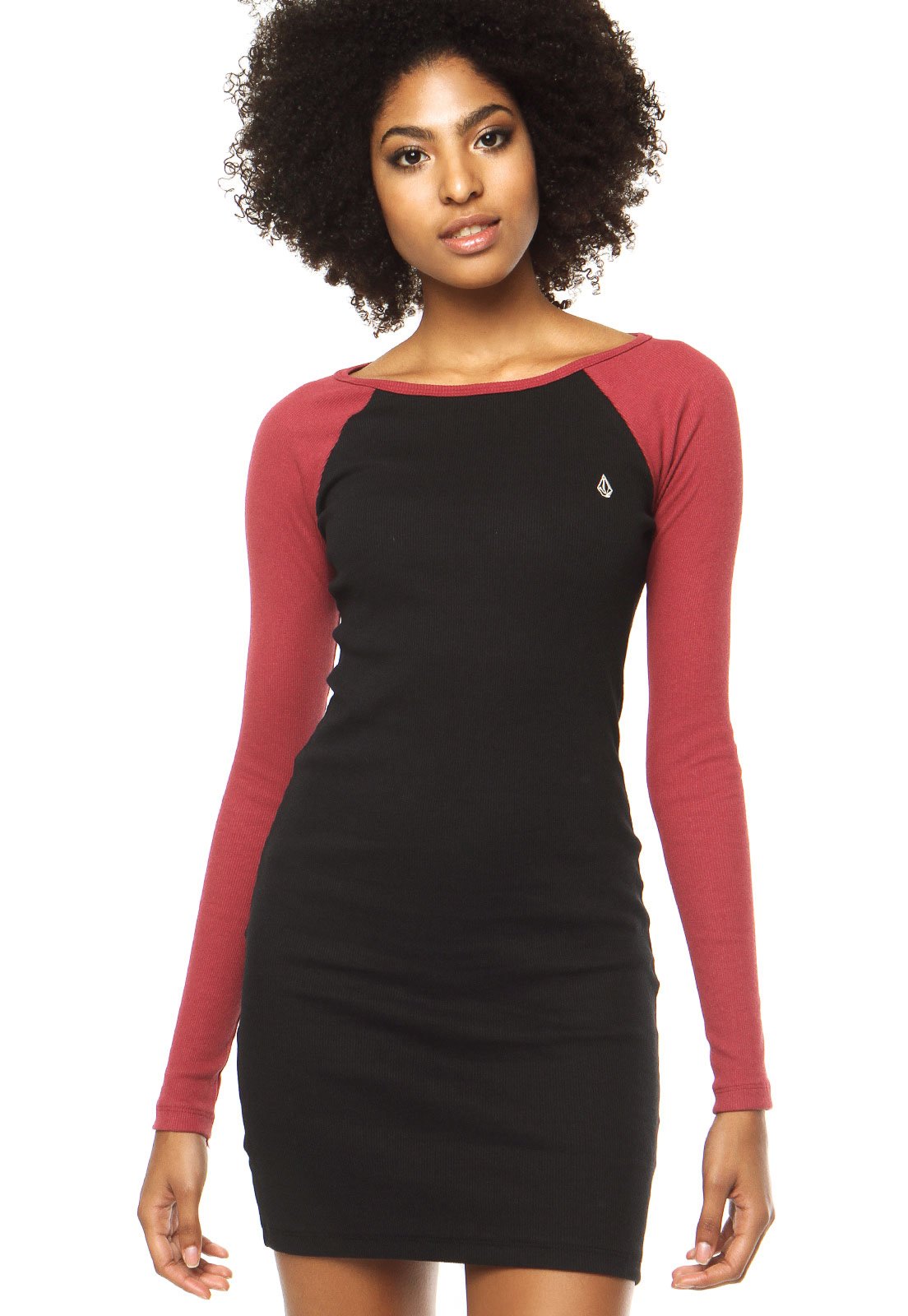 vestido volcom manga longa