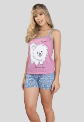 Baby Doll Alça WLS Modas Pijama Cachorro Rosa