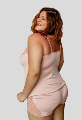 Baby Doll Plus Size WLS Modas Liganete Com Renda Feminino Rosa